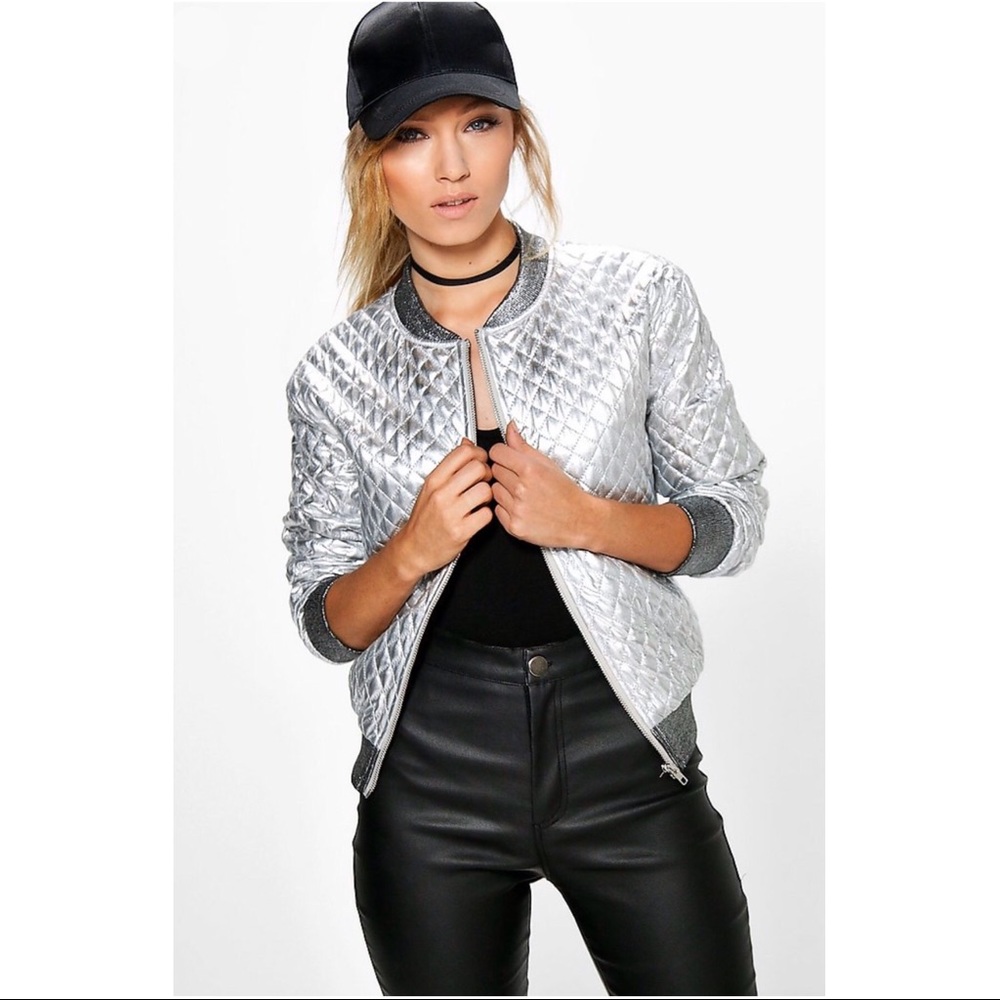 Metallic Silver Bomber Jacket